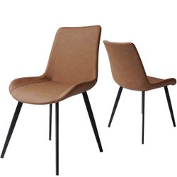 New-HIPIHOM Dining Chairs Set of 2, Modern Kitchen & Dining Room Chairs, Upholstered Faux Leather Cushion Seat and Sturdy Metal Legs (2 Brown Chairs)