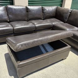 Genuine Leather Couch With Ottoman 🛻Delivery Available🛻