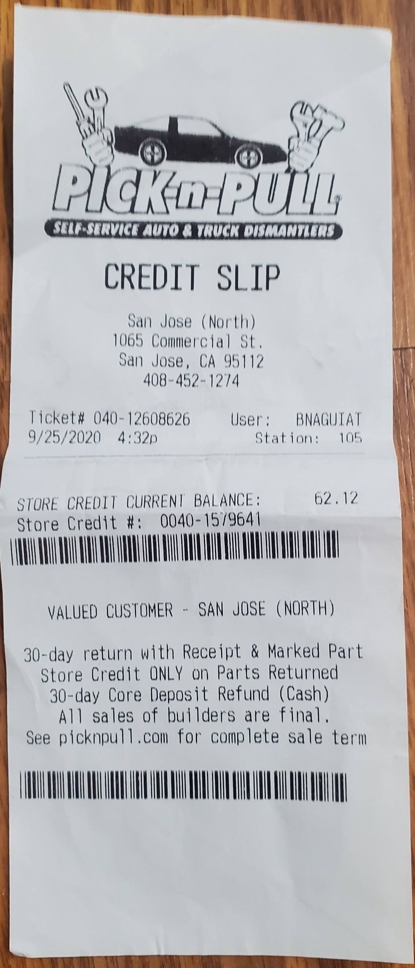 Pick -N-Pull Credit