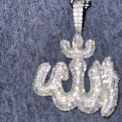 Silver Chain With Moissanite Diamonds Pass Tester 