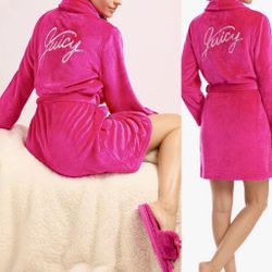 Juice couture NWT luxurious  BARBIE CORE HOT PINK Silver  Sequins Logo ROBE S/M