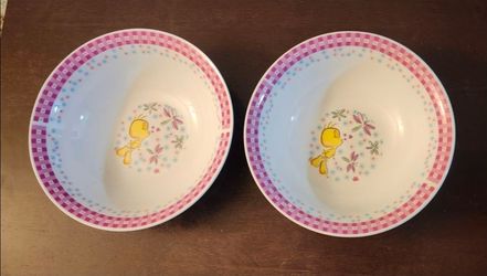 Vintage Looney Tunes Tweety Bird Kissing Dragonflies" WB Gibson 6-3/8" Ceramic Cereal/Soup Bowls