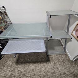 Multi Tierd Metal And Brush Glass Computer Desk 