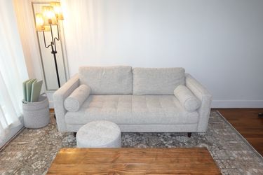 2 Seater Light Gray couch with ottoman