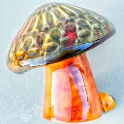 1970s MCM Mushroom Toadstool Figurine Signed & Hand Glazed 4.5"
