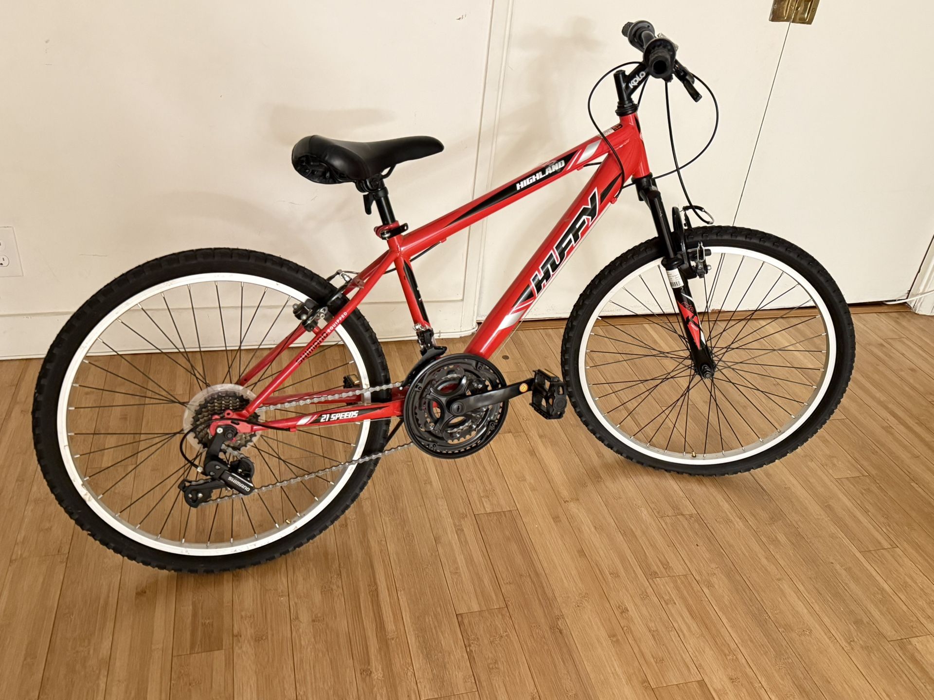 21’ Huffy Highland Mountain Bike Red. Shimano Equipped