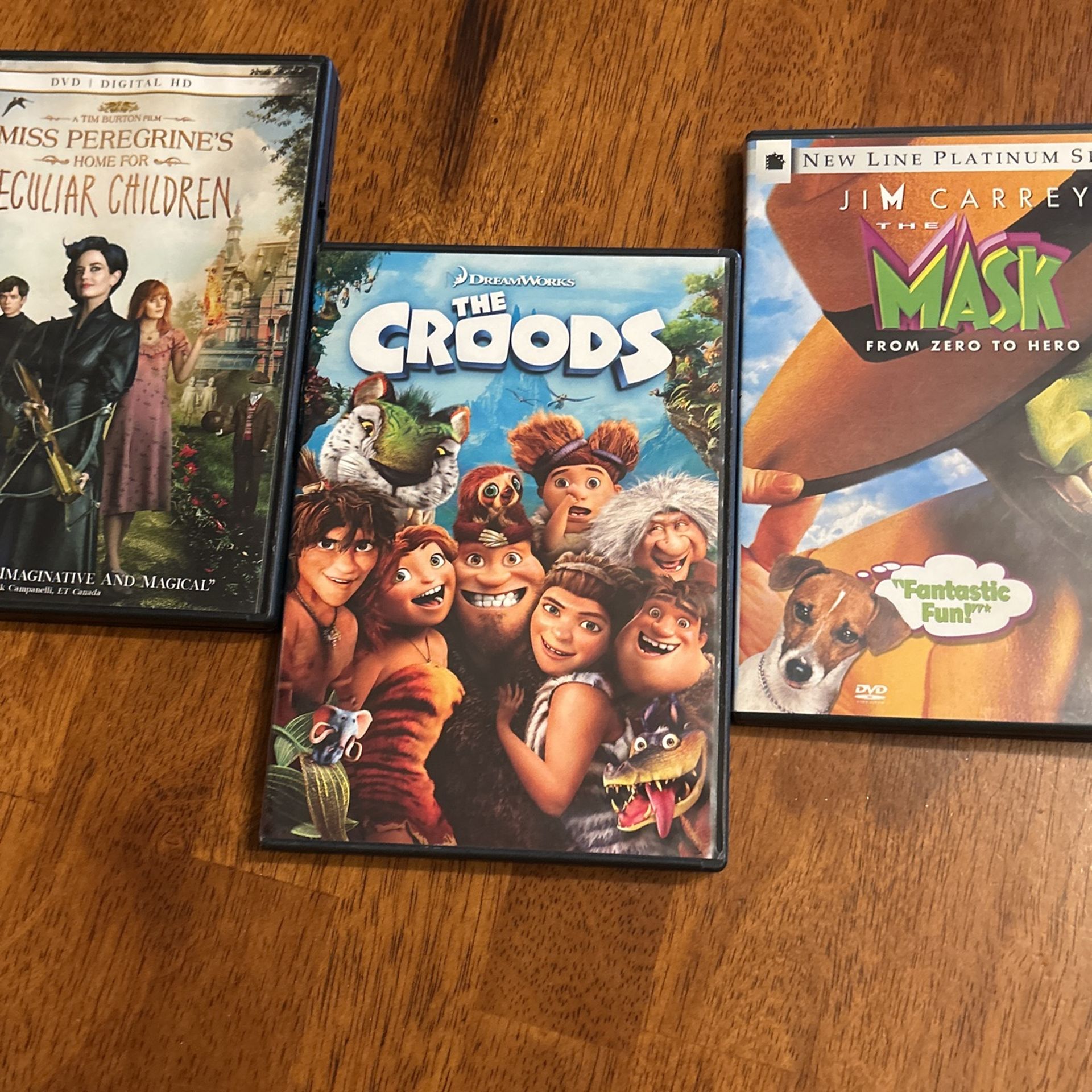 3 DVD’s-Miss Peregrine’s Home For Peculiar Children/The Croods/The Mask From Zero To Hero