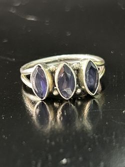 Vintage Ring Size 8 Silver Sterling Faceted Lolite Labradorite Amethyst