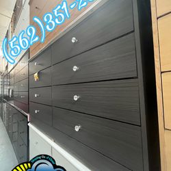 Grey Eight Drawer Dresser With Diamond Knobs Chest 