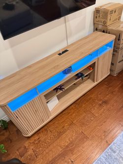 70" Fluted TV Stand for TVs Up to 80 inch, Modern Entertainment Center Wood, Media Console & LED Lights - $125