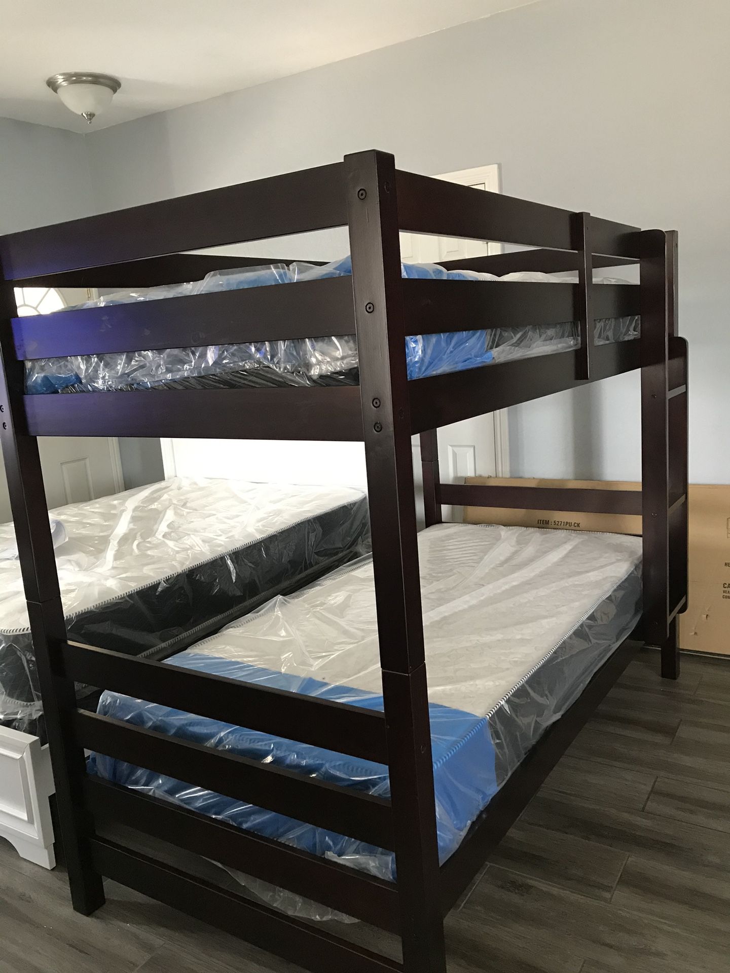 New Twin/Twin Wood Bunkbed With Mattresses Included! 