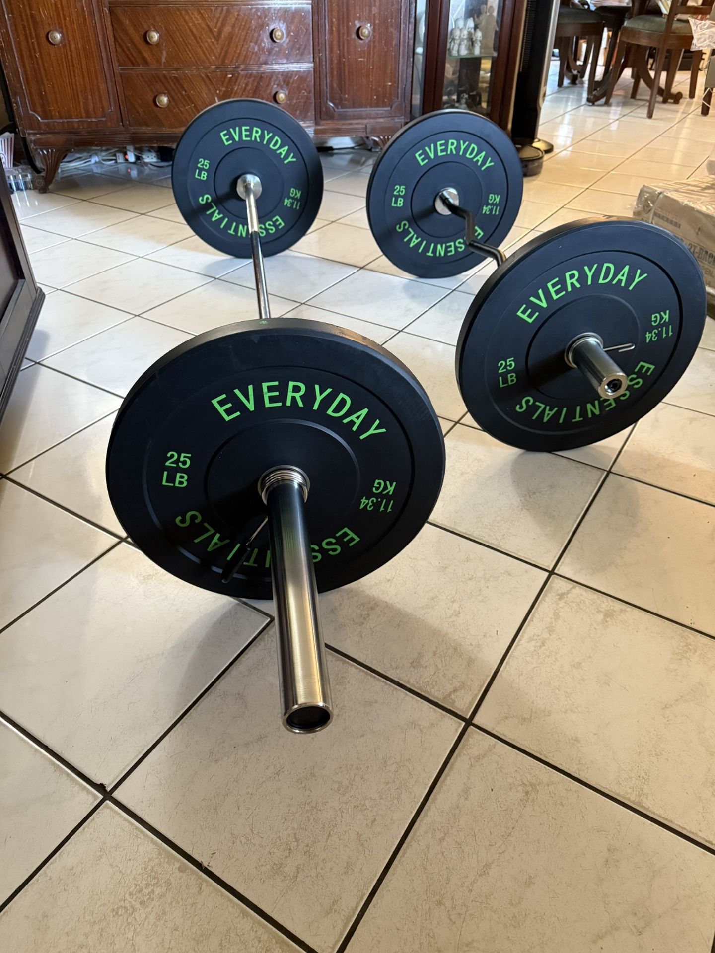 Full Olympic Bumper Weight Set With Barbell And Curl Bar- All Brand New