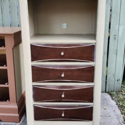 Small Wood Chest Cabinet, Beige And Brown