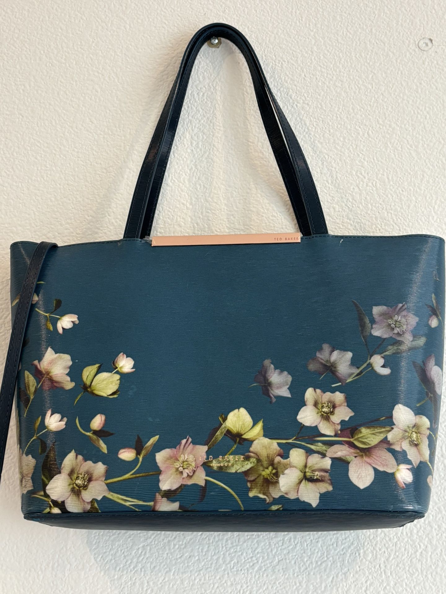 Gorgeous Ted Baker London floral tote- Teal Leather – with detachable zip pouch!