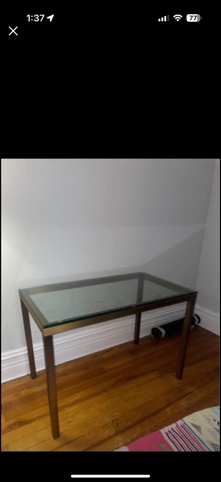 GLASS TABLE WITH GOLD LEGS