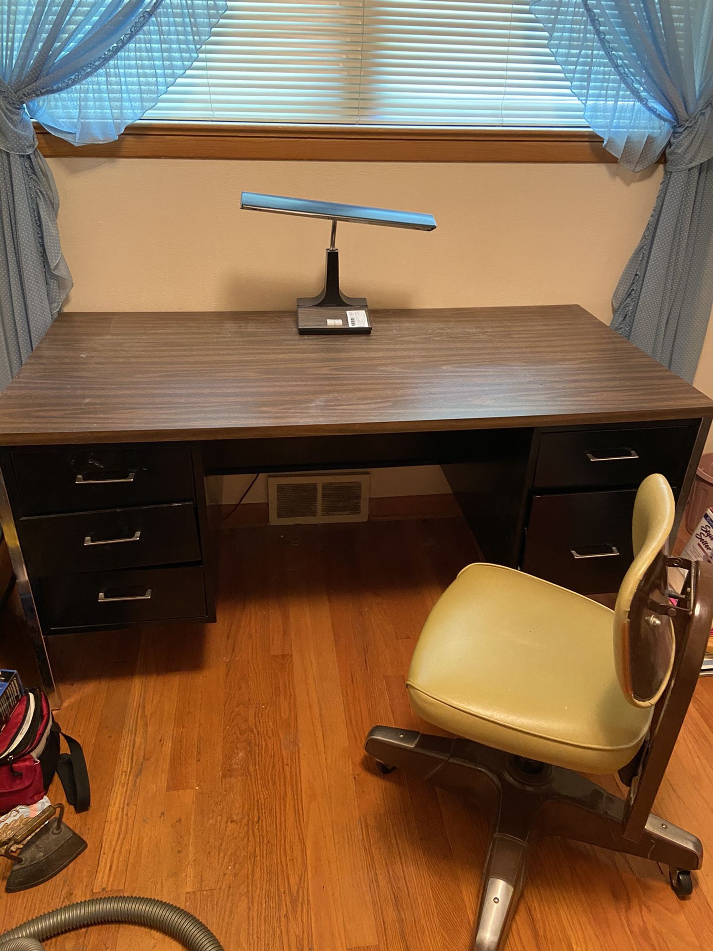 Desk and chair.