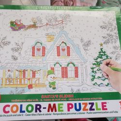 Santas Sleigh Color Me Puzzle, New In Sealed Box