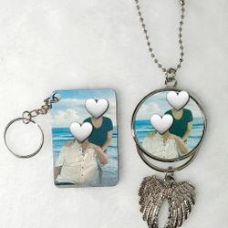 Personalized Keychain and Angel Wings Pendant Set✨️
