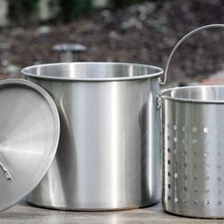32Qt Stock Pot w/Strainer Basket Commercial Stainess Steel Food Grade 304 Turkey Deep Fryer Crawfish Clam Steamer
