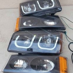 03-06 Chevrolet Silverado Avalanche LED DRL Headlights Luces Micas Calaveras Faros Faroles Focos Chevy Headlamps 