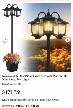 Joyoowild 3-Head Solar Lamp Post with Planter