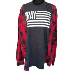 Reworked Upcycled Pray Tshirt &Flannel Festivals Faith Prayer  Size X-Large READ  The original size is a X-Large but please read measurements for prop