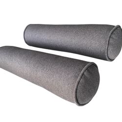 Set of 2 Cylindrical Bolster Pillows in Gray with Zipper Closure