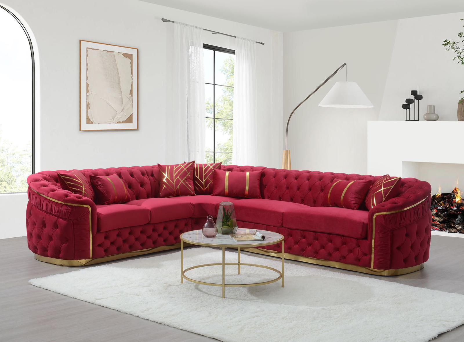 NEW VELVET GOLD SECTIONAL SOFA ! AVAILABLE IN BLUE AND RED ! FREE LOCAL DELIVERY 