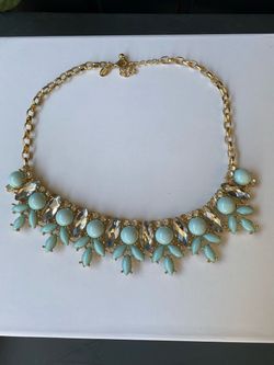 Mint Green Statement Bib Necklace Gold Tone