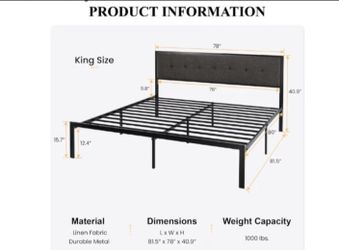 King bed frame with upholstered headboard