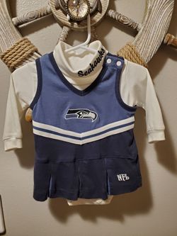 2-Piece NFL Seattle Seahawks Girls Dress 3-6 Months Blue/White & Pleated"