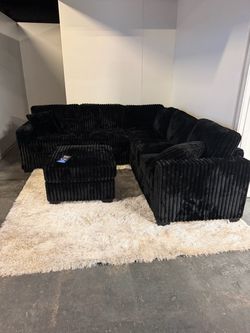 NEW 🛋️ L-Shape Corduroy Sectional Sofa with Ottoman