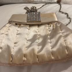 Vintage Satin Evening Bag With Silver Chain. 