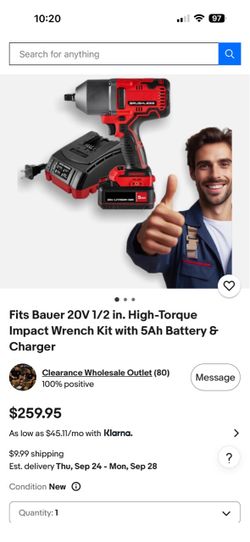 Bauer 20V Brushless 1/2" Impact Wrench Kit
