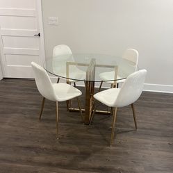 Modern Round Glass Dining Table Set For 4