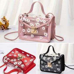 2 PCS DAISY TRANSPARENT CLEAR SHOULDER PURSE W/STRAP ACCESSORIES POUCH