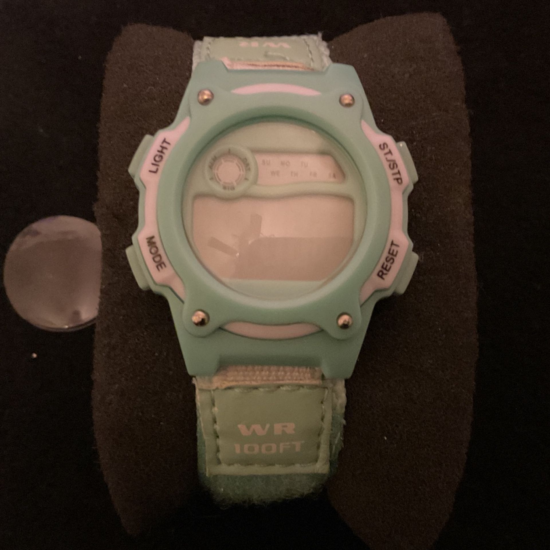 WR 100 FT Digital Watch With Velcro Band..lime Green,water Resistant ,light,etc