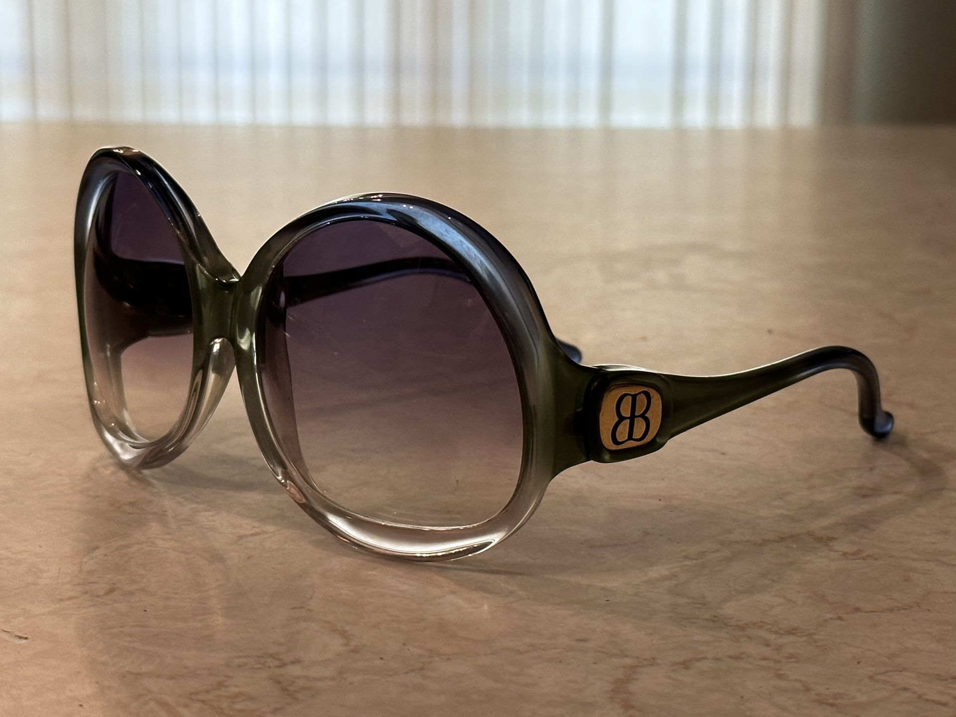 Balenciaga BAL 0003 Oversized Blue Green Clear Ombré Gray Half Tint Sunglasses