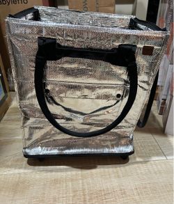 CleverMade Foldable Tote Bag on Wheels w/ Multiple Handles Silver 75lb Max Like New