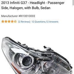G37 Passenger Halogen Headlight  Brand New