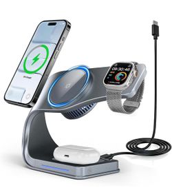 3 in 1 Wireless Charging Station with Cooling for iPhone, Watch & AirPods 15W fast charger with cooling design for iPhone, Watch and AirPods. Perfect 