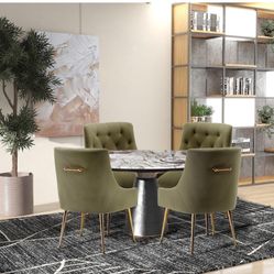 PATERSON brand new beautiful green velvet dining chairs with gold legs (set of 4)