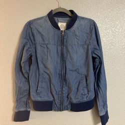 Women’s OS blue lightweight zip up Bomber Jacket sweater Size medium 
