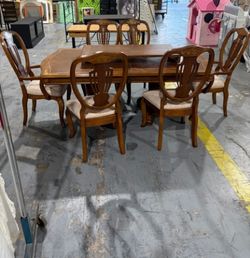 Wood Dining Table with 6 Chairs