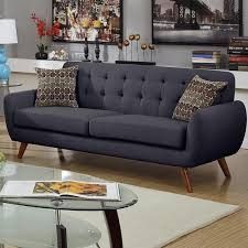 Brand new ash black or sky blue linen mid century sofa