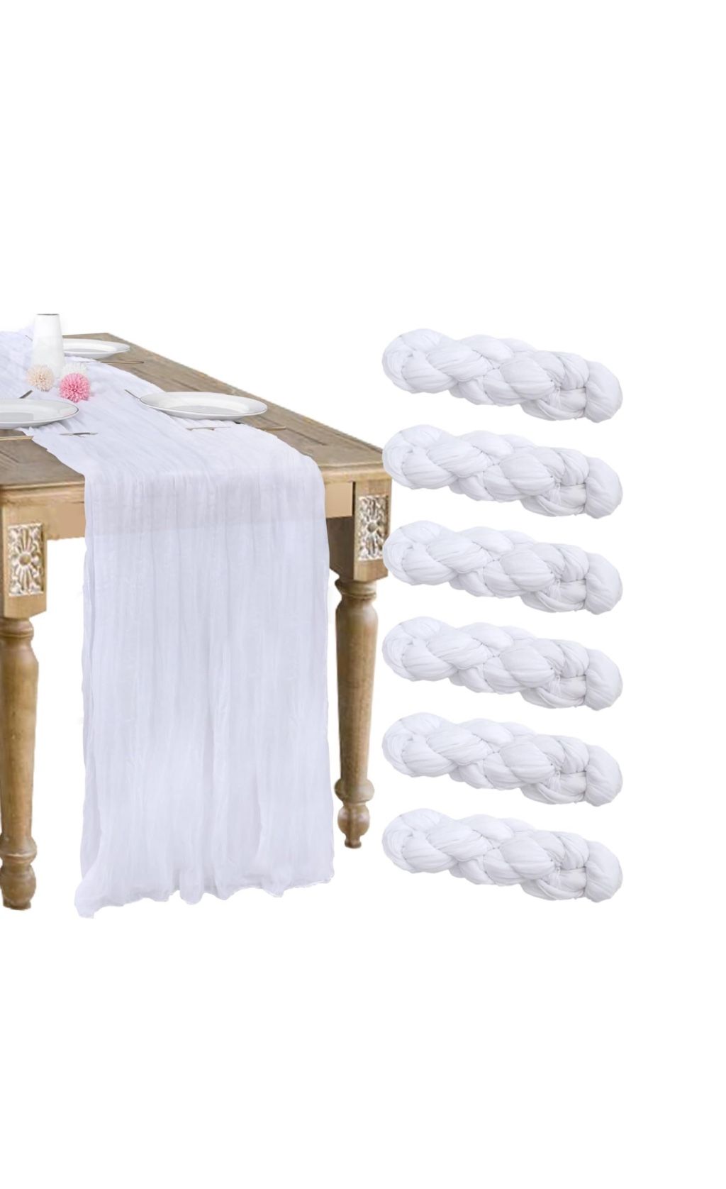 6 Pack White Sheer Cheesecloth Fabric Table Runner 10FT NEW!! NWT