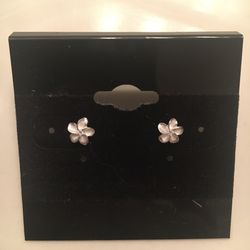 Tiny Plumeria flower CZ Sterling Silver stud earrings 1/4"