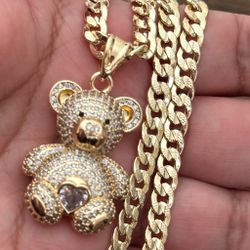  Cuban Chain In Gold Plated With Bear pendant