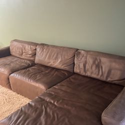Arhaus Innsbruck Leather Sectional Sofa – Chocolate Brown