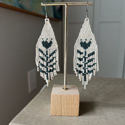 Large Floral Beaded Dangle Earrings ( H5” ) firm on price  
